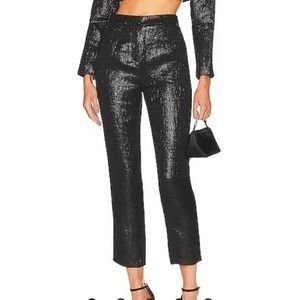 Michael Costello X Revolve Black Metallic Waverly Pant Women's Size M High Rise